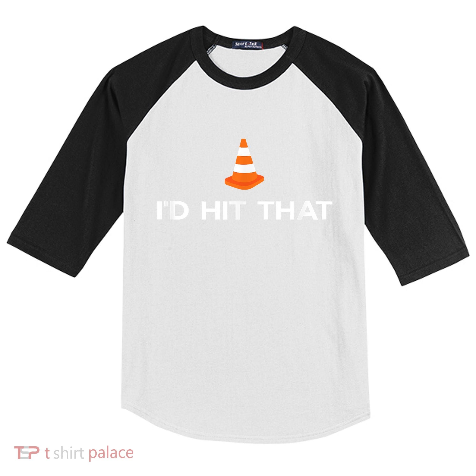 Funny I'd Hit That Traffic Cone Pun Kids Colorblock Raglan Jersey