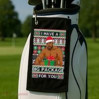 Funny I Have A Big Package For You Ugly Christmas Sweater Golf Towel thumb 2