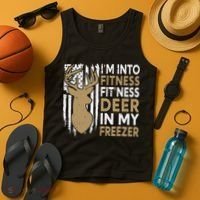 Funny I'm Into Fitness Fit'Ness Deer In My Freezer Deer Tank Top thumb 4