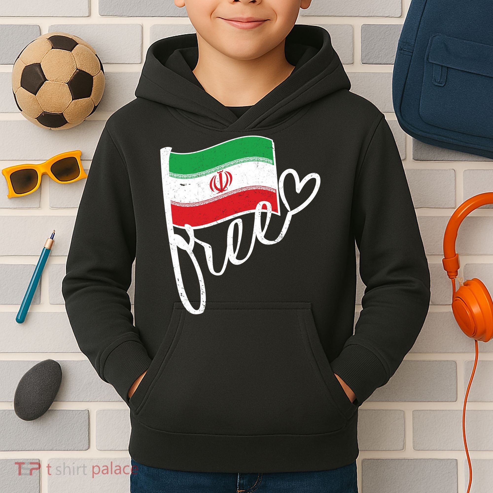 Free Iran Iranian Flag Kids Hoodie