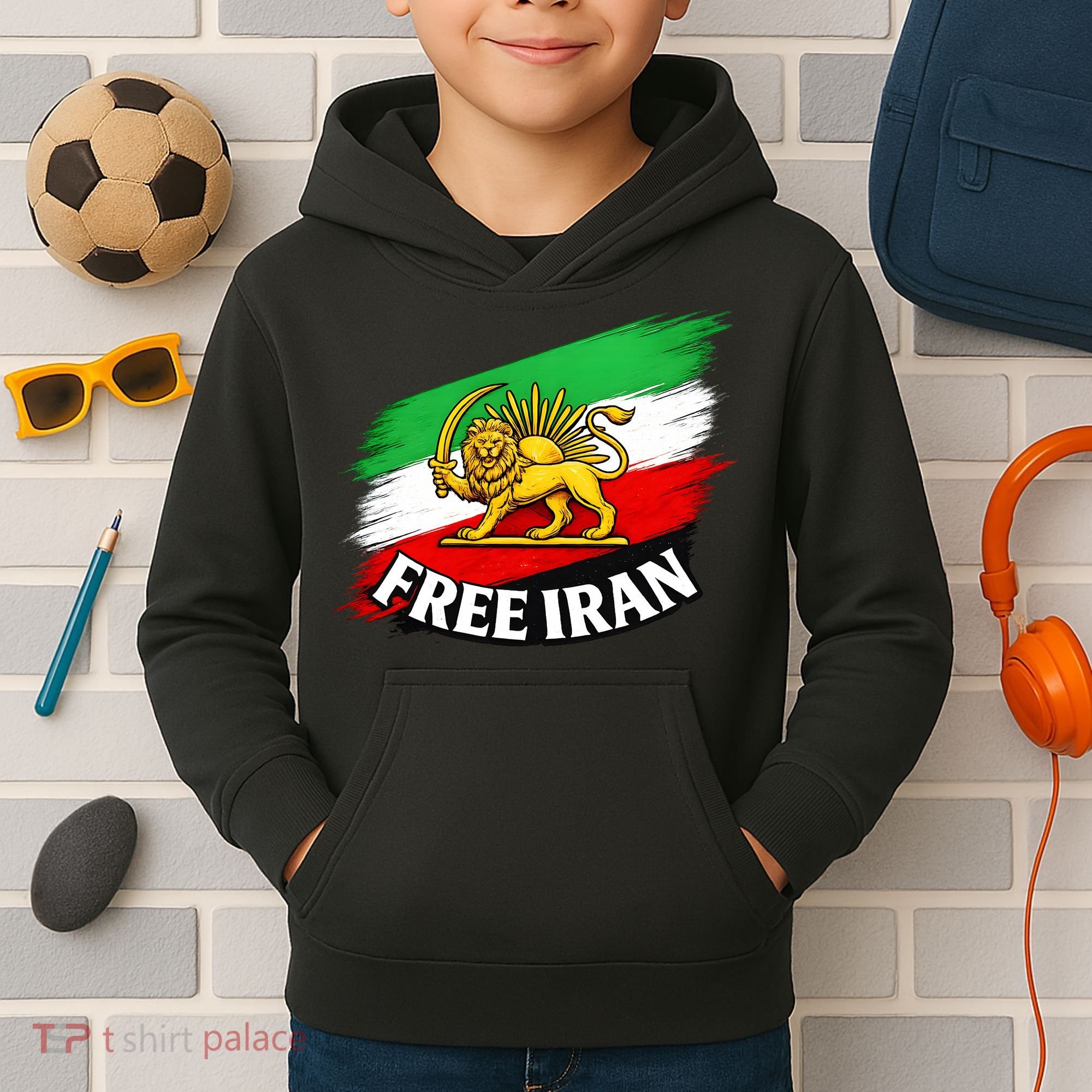 Free Iran Iranian Flag Lion Kids Hoodie