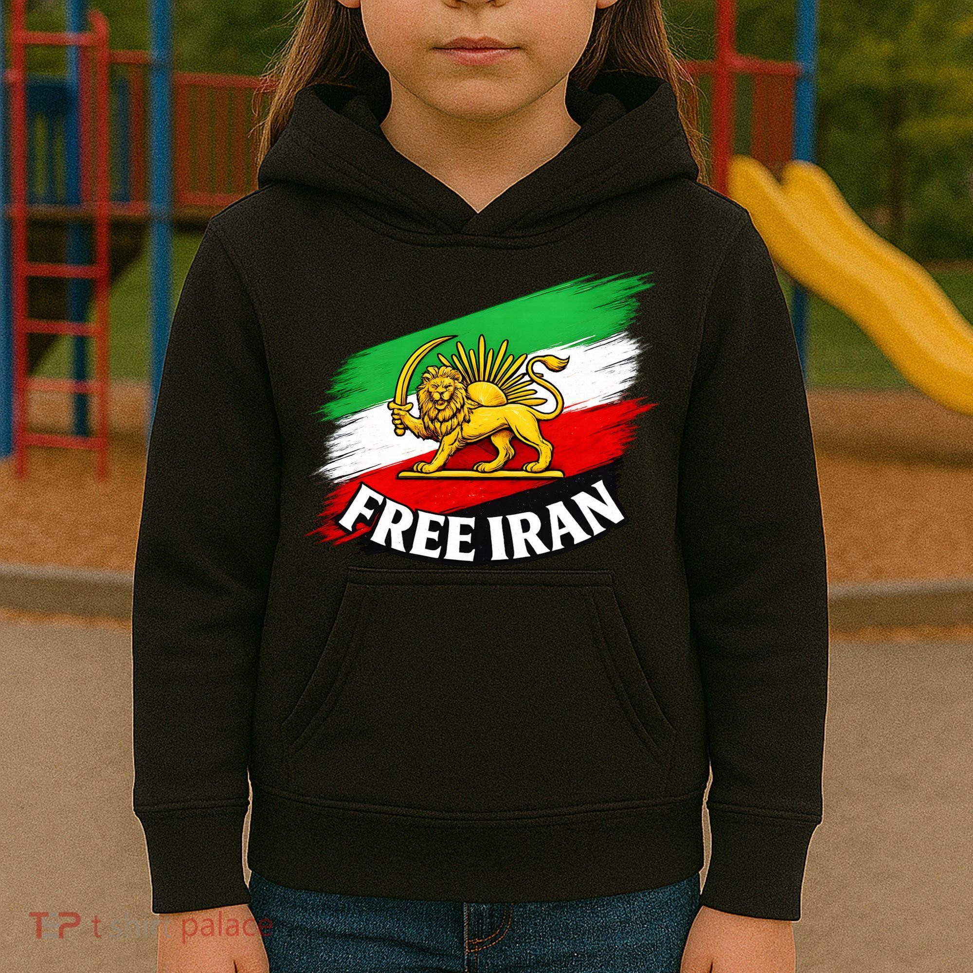 Free Iran Iranian Flag Lion Kids Hoodie