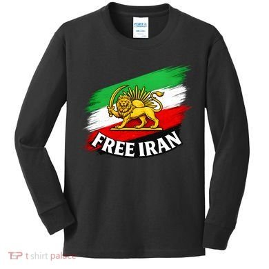 Free Iran Iranian Flag Lion Kids Long Sleeve Shirt