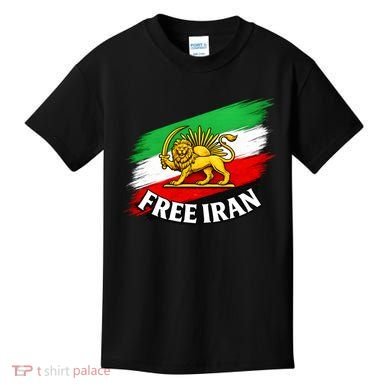 Free Iran Iranian Flag Lion Kids T-Shirt