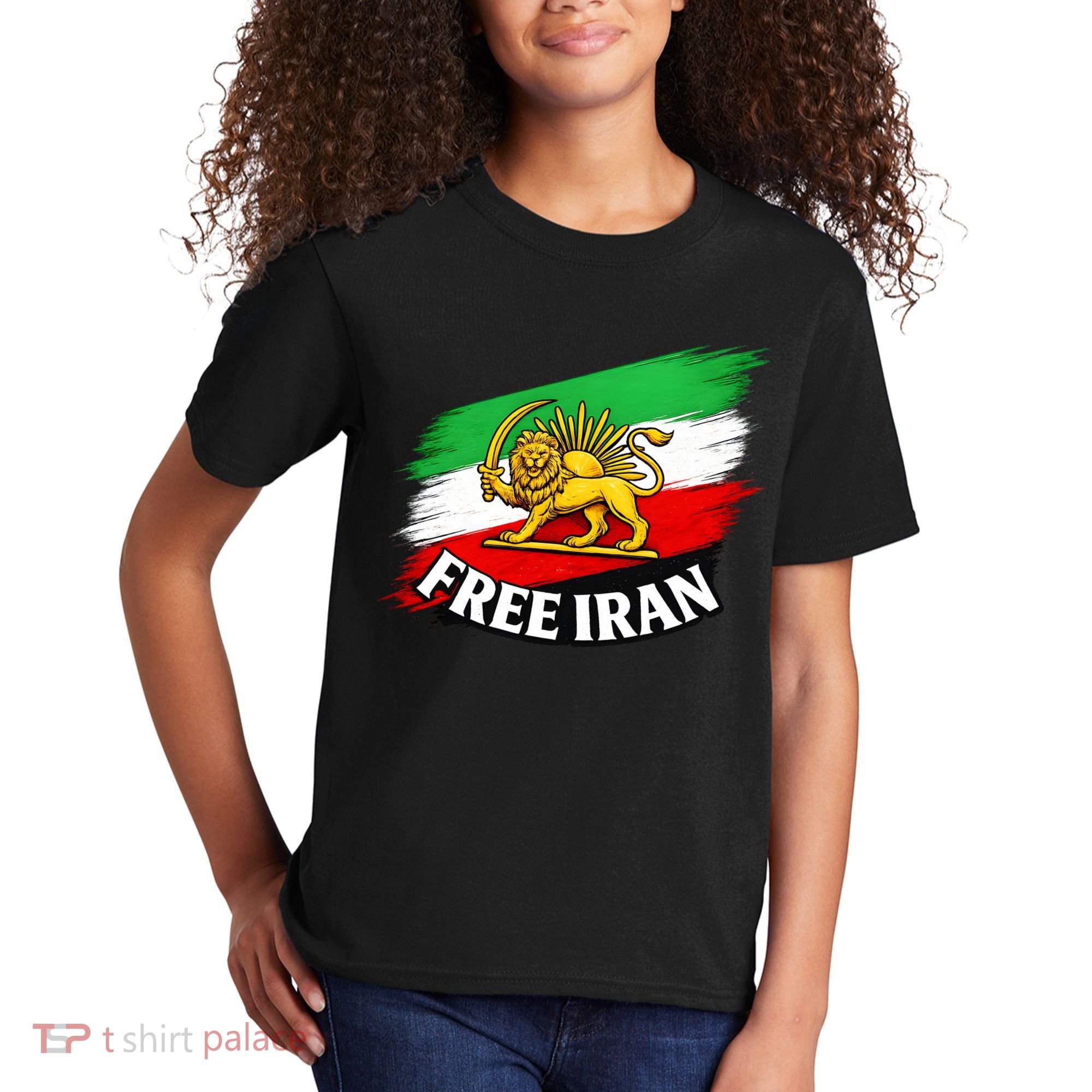 Free Iran Iranian Flag Lion Kids T-Shirt