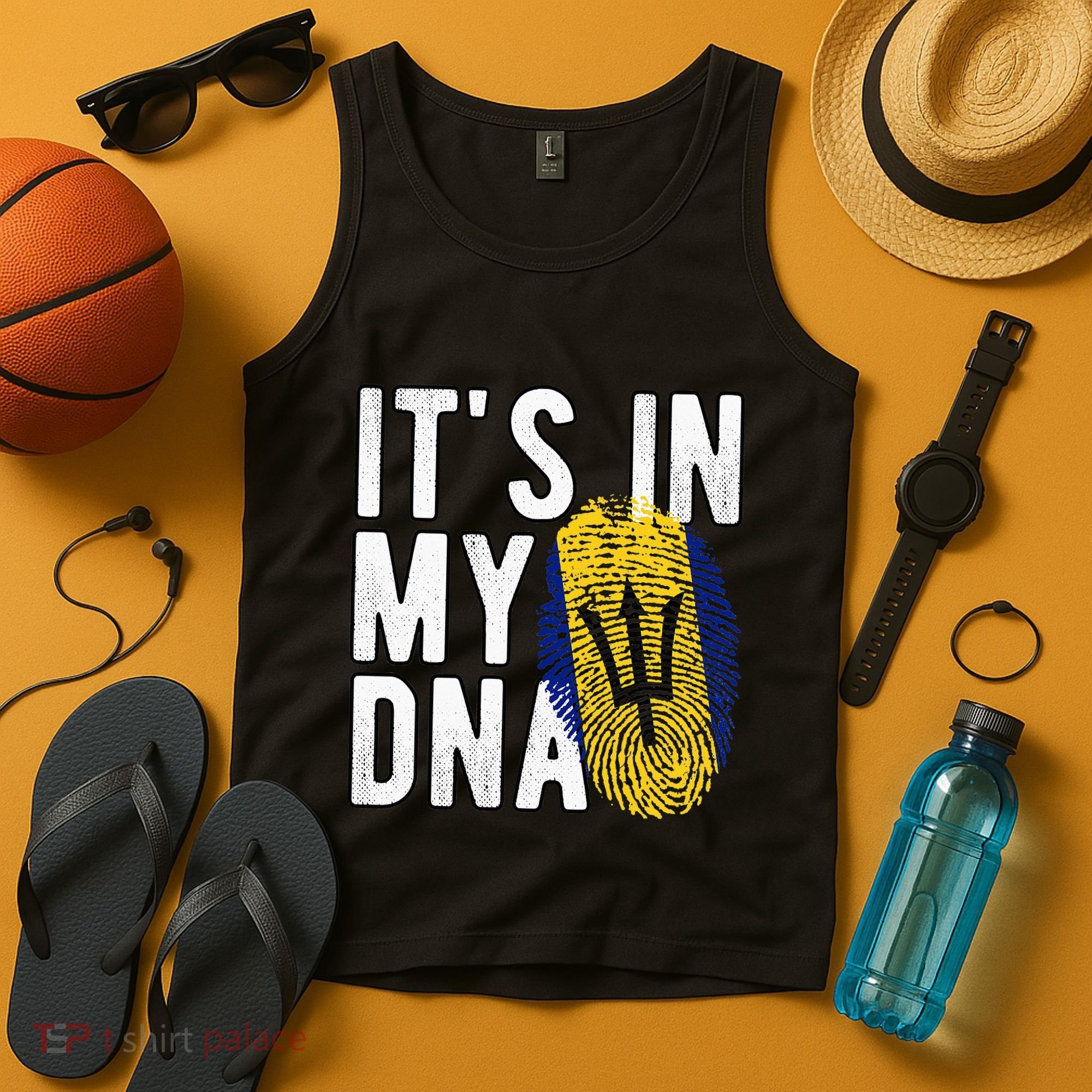 Funny it's in my DNA Barbados flag Fingerprint Tank Top