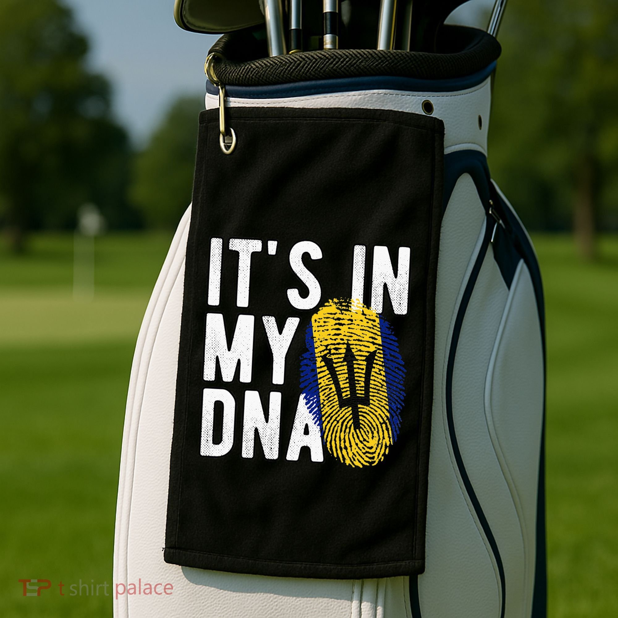 Funny it's in my DNA Barbados flag Fingerprint Golf Towel