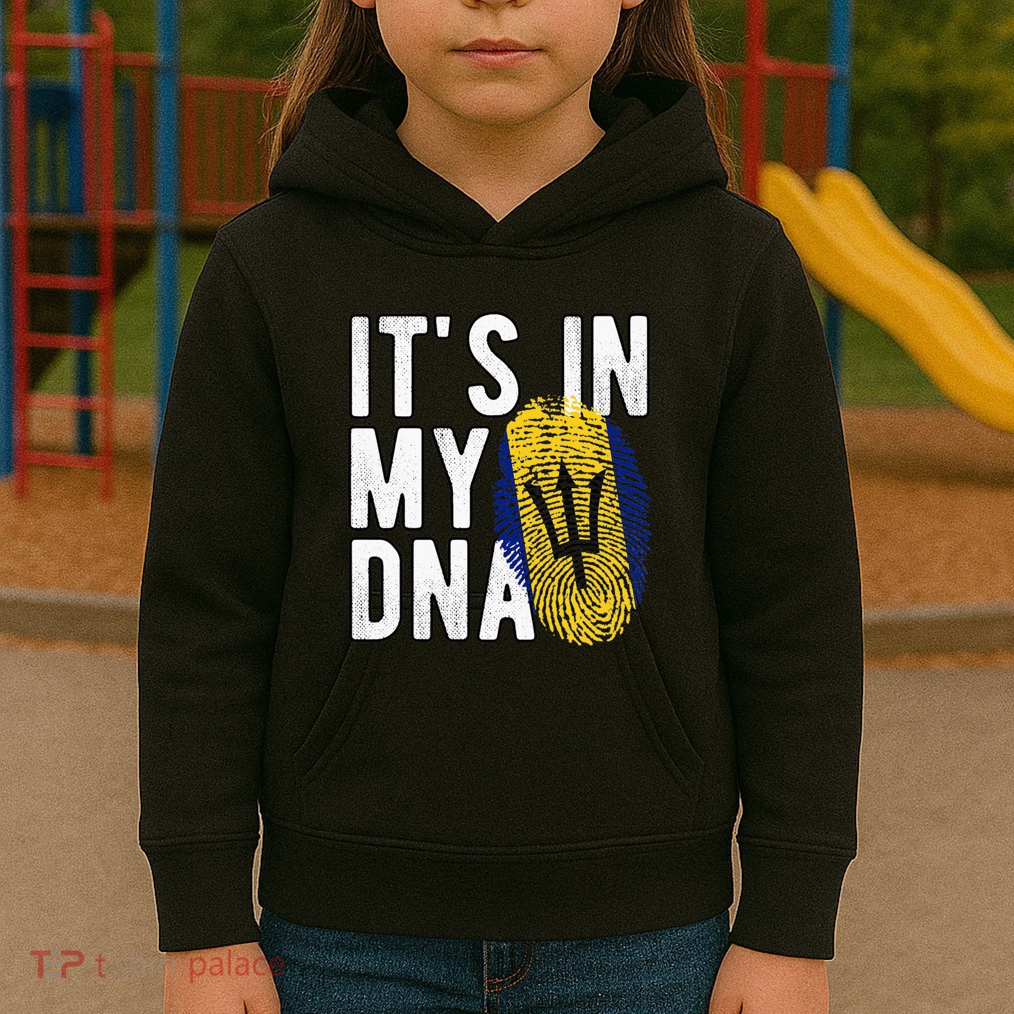 Funny it's in my DNA Barbados flag Fingerprint Kids Hoodie