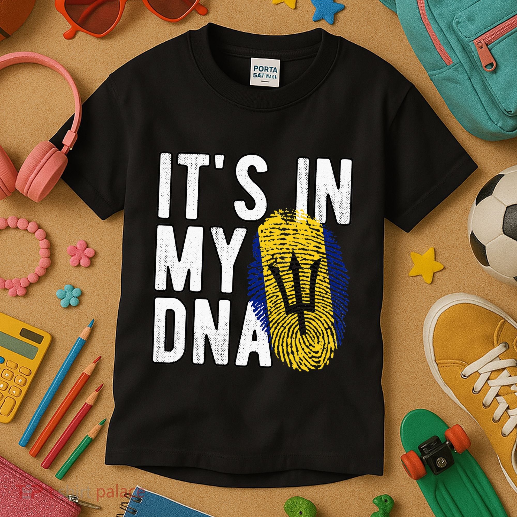 Funny it's in my DNA Barbados flag Fingerprint Kids T-Shirt