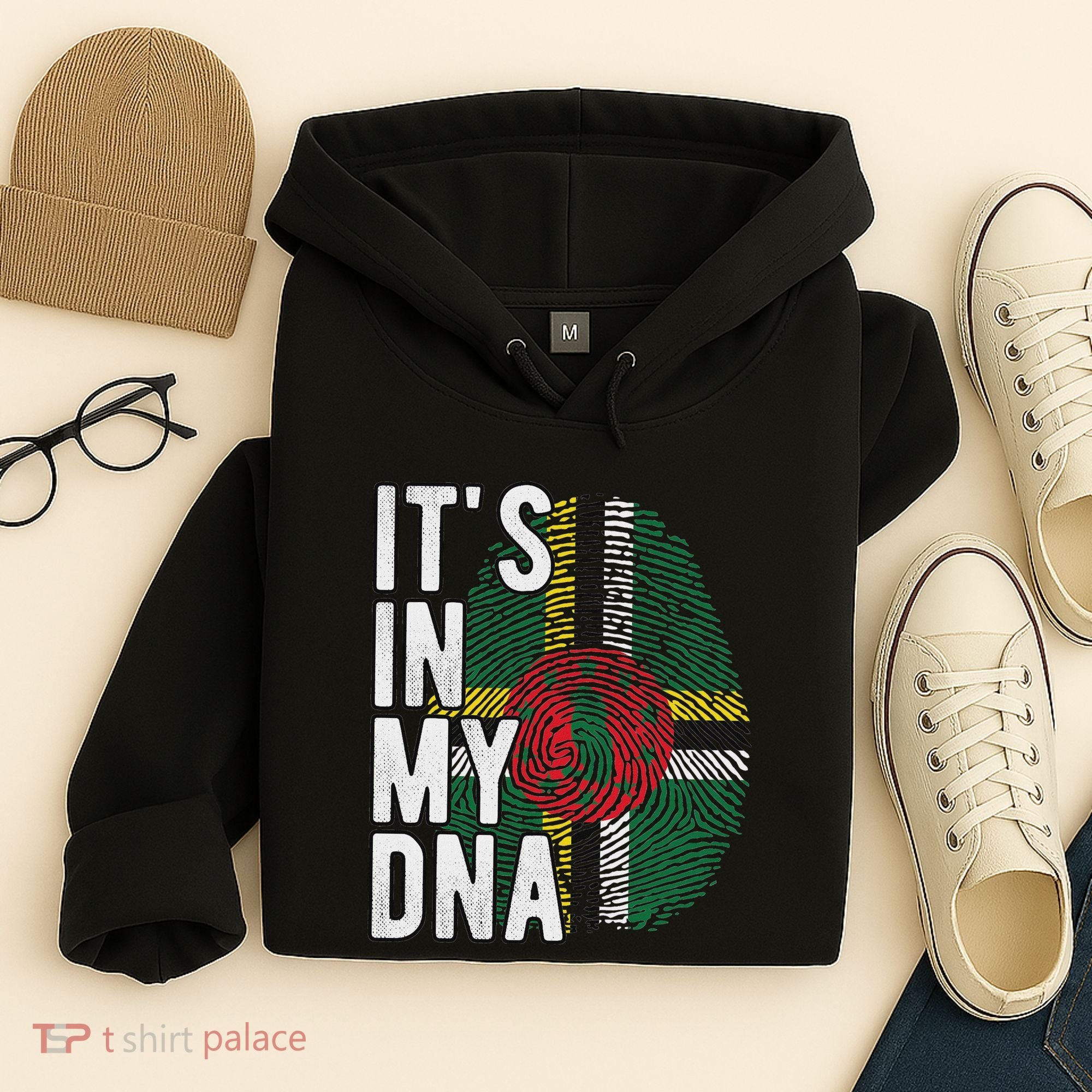 Funny ItS In My Dna Dominica Flag Fingerprint Hoodie