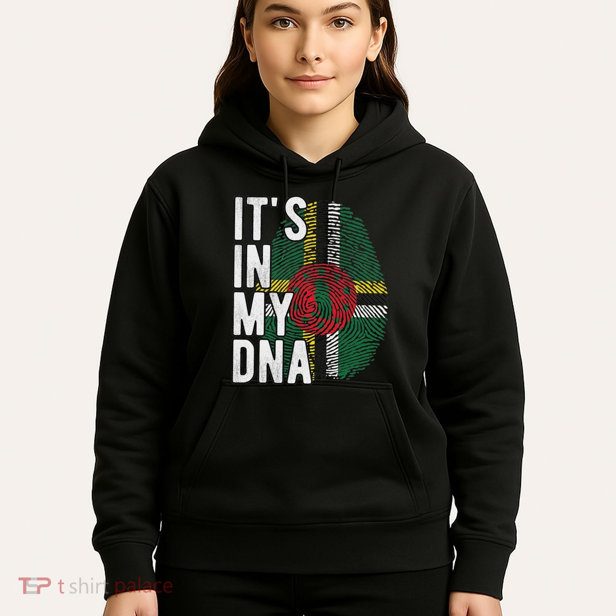Funny ItS In My Dna Dominica Flag Fingerprint Hoodie