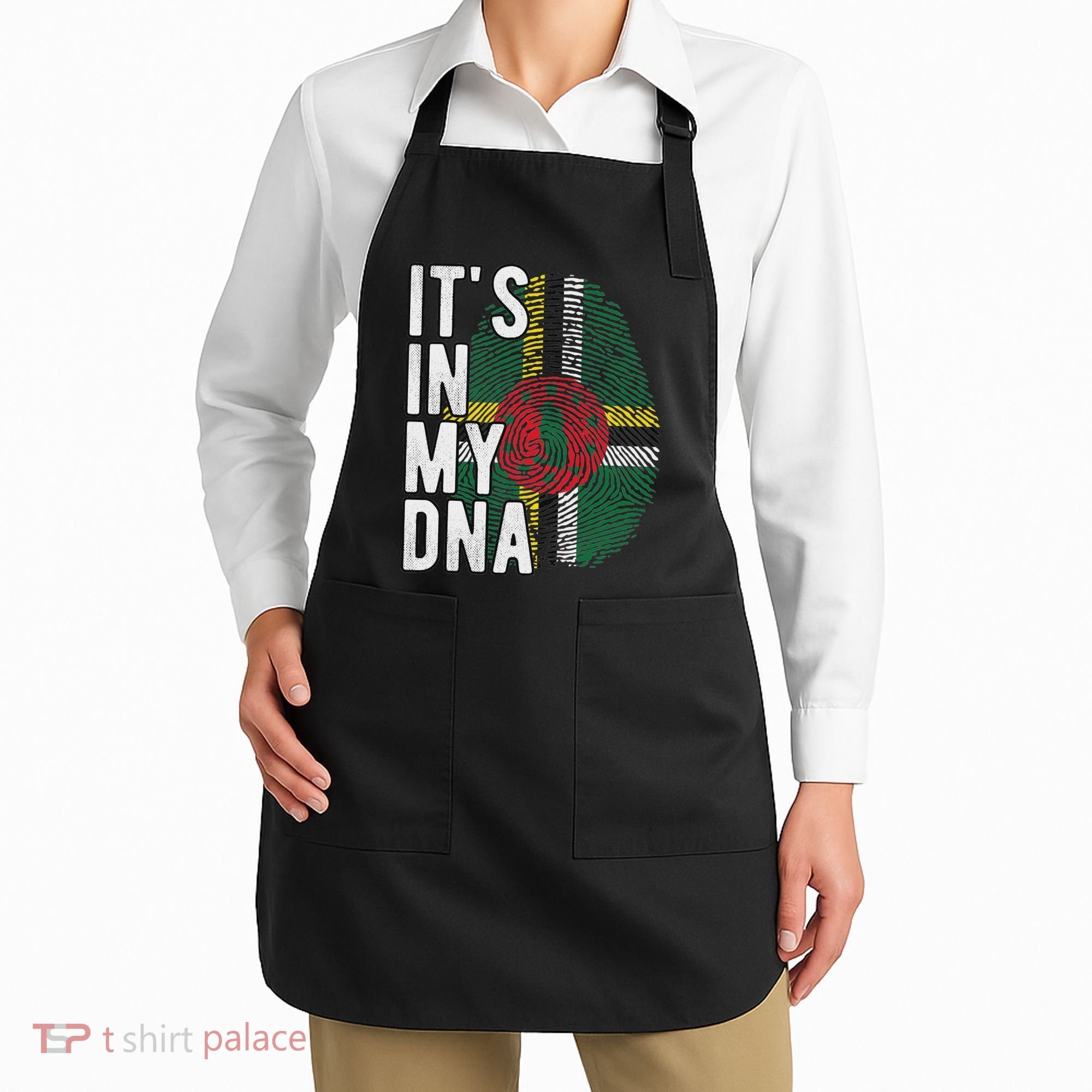 Funny ItS In My Dna Dominica Flag Fingerprint Apron