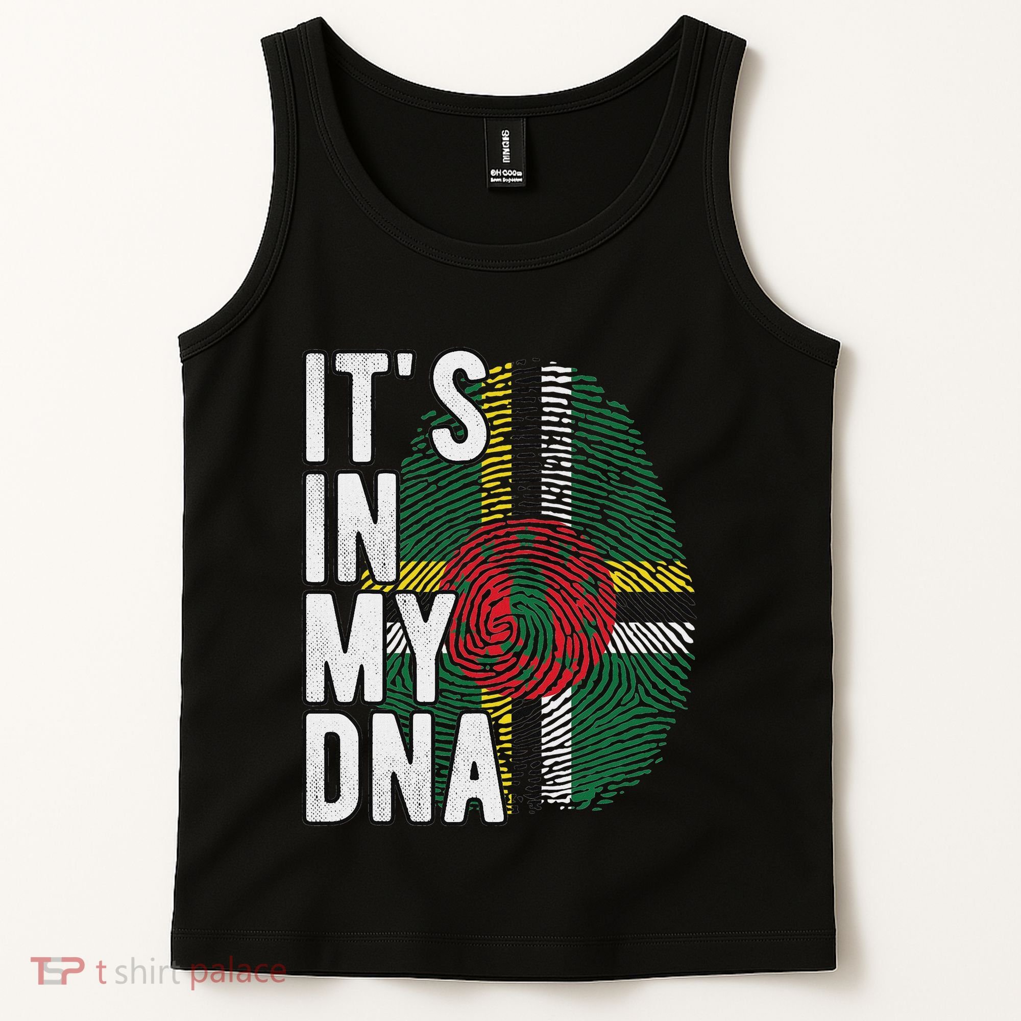 Funny ItS In My Dna Dominica Flag Fingerprint Tank Top