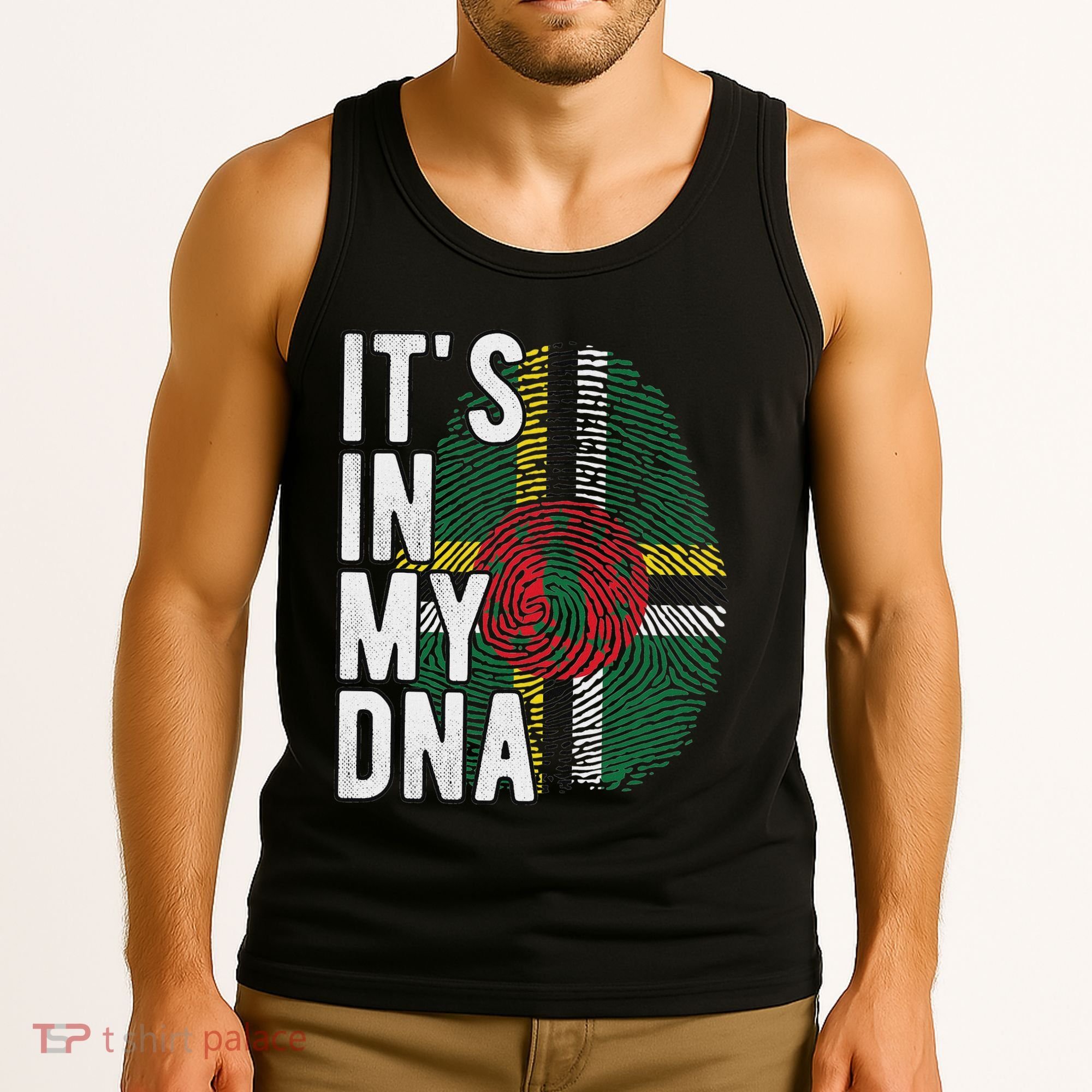 Funny ItS In My Dna Dominica Flag Fingerprint Tank Top
