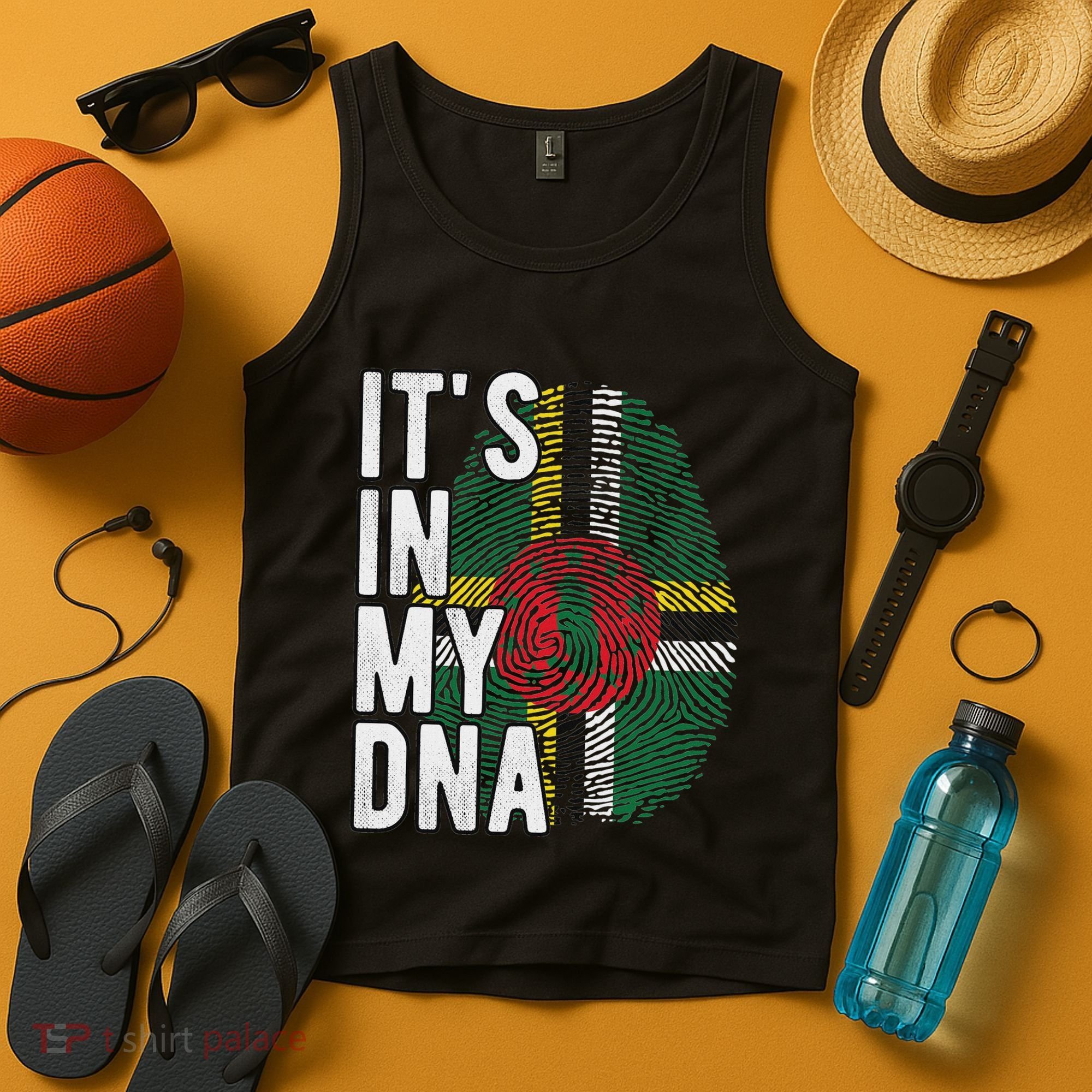 Funny ItS In My Dna Dominica Flag Fingerprint Tank Top