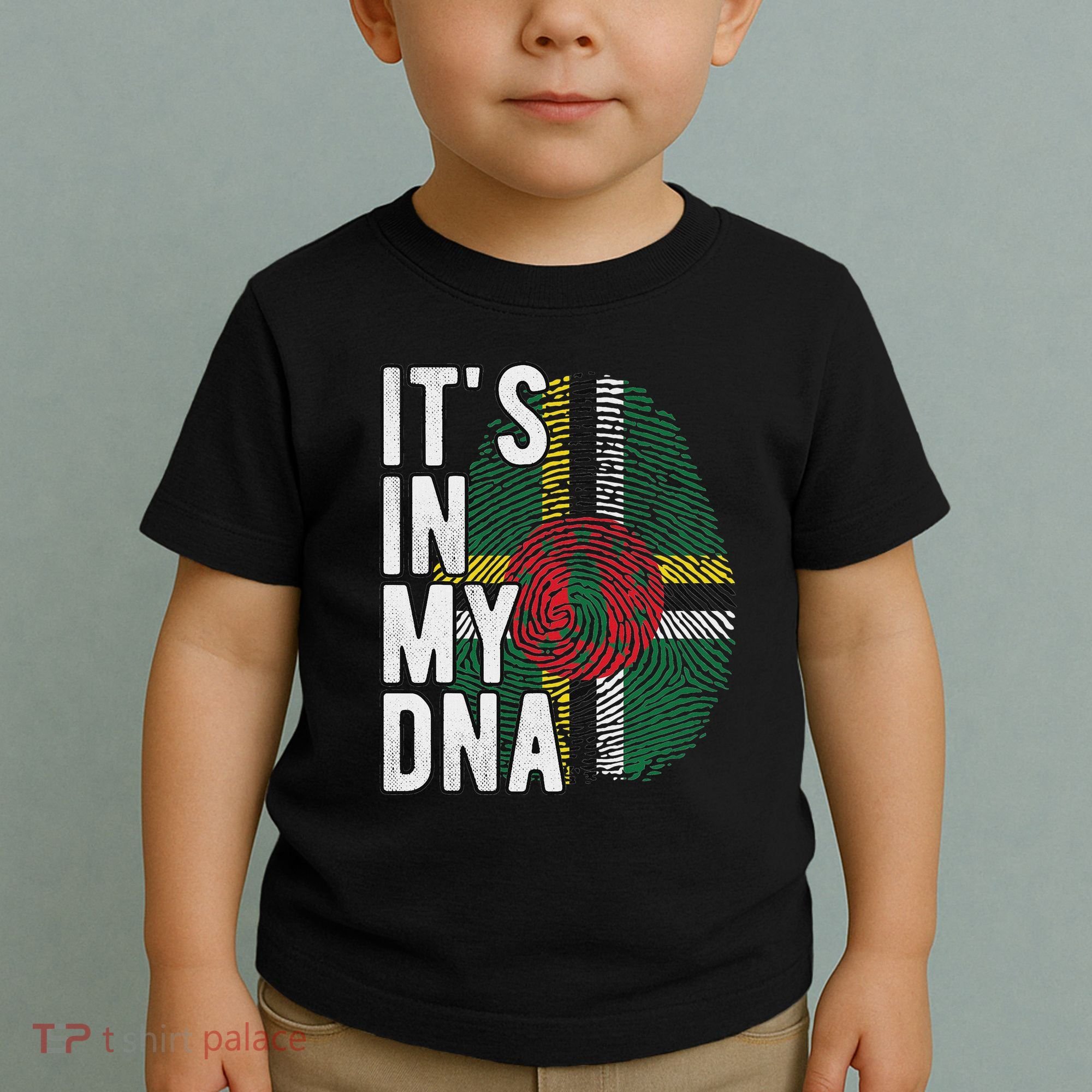 Funny ItS In My Dna Dominica Flag Fingerprint Toddler T-Shirt