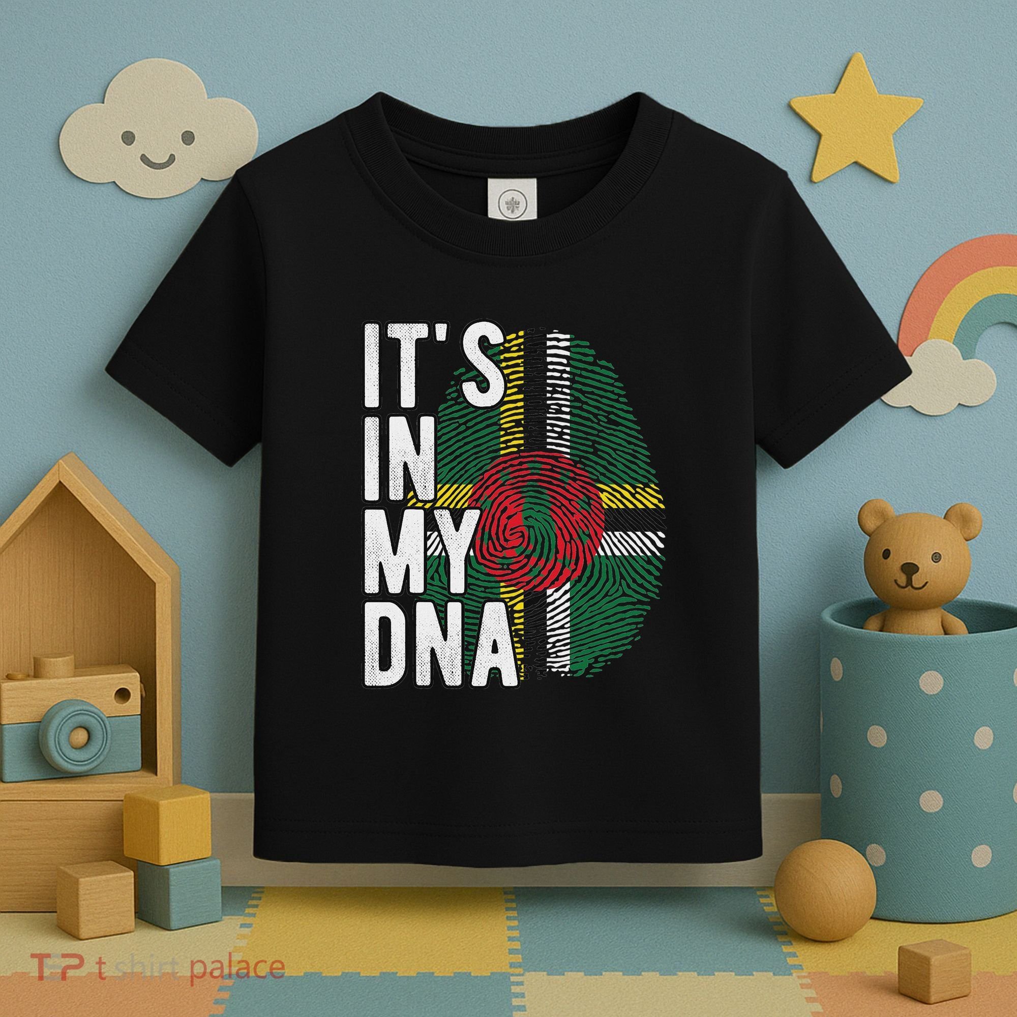 Funny ItS In My Dna Dominica Flag Fingerprint Toddler T-Shirt