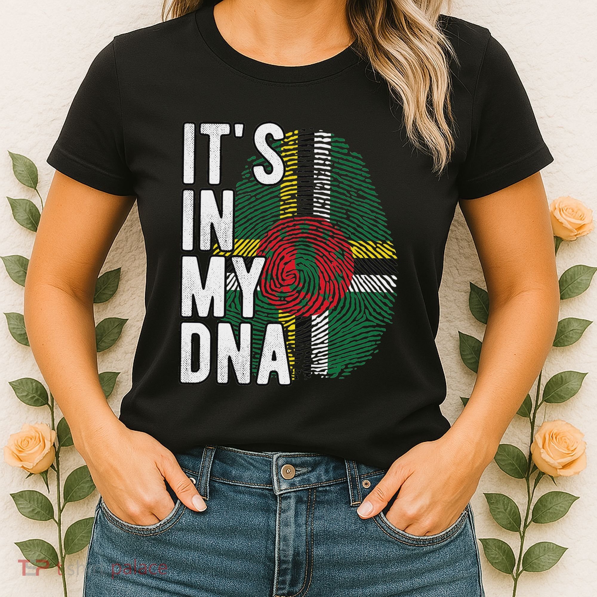 Funny ItS In My Dna Dominica Flag Fingerprint Women's T-Shirt
