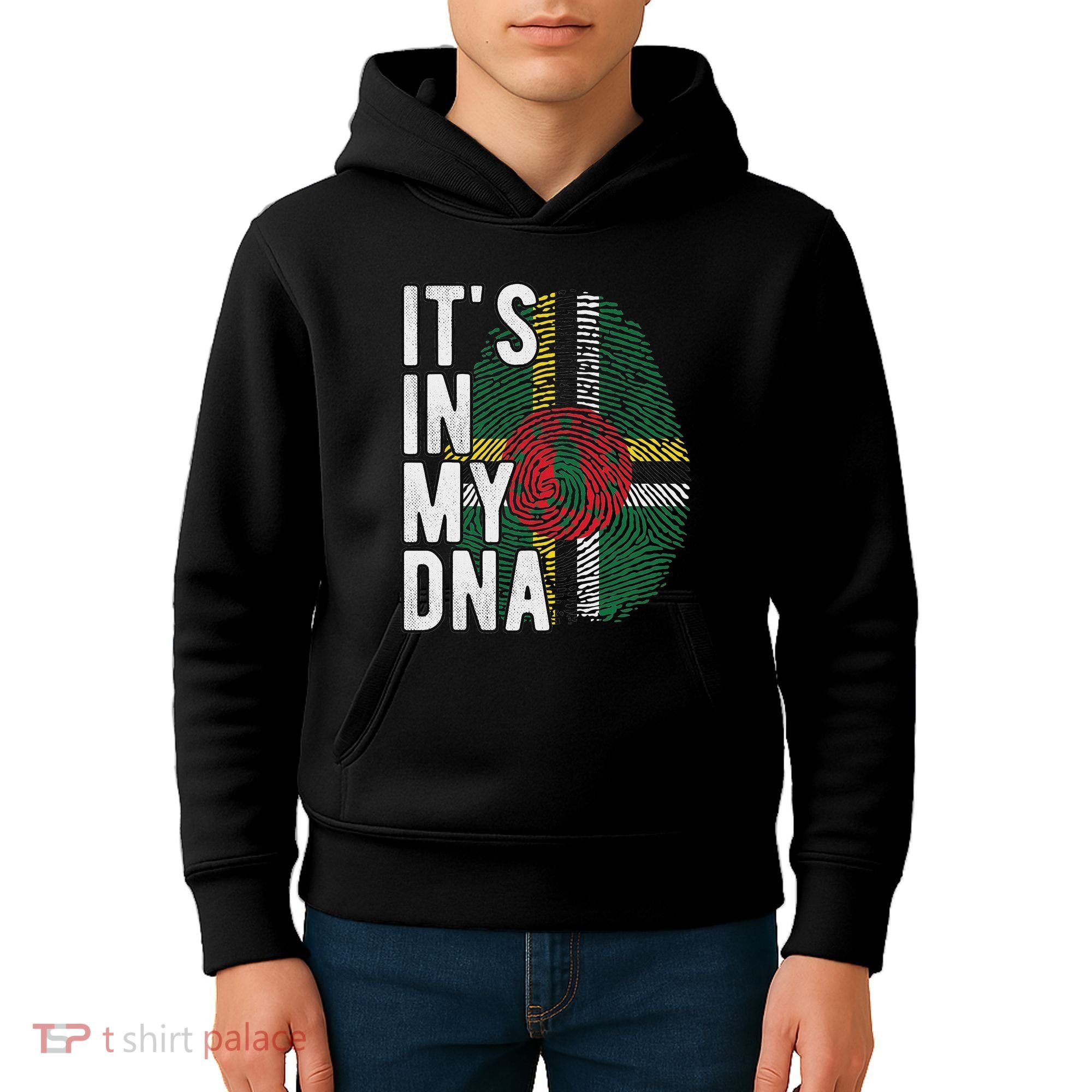 Funny ItS In My Dna Dominica Flag Fingerprint Kids Hoodie
