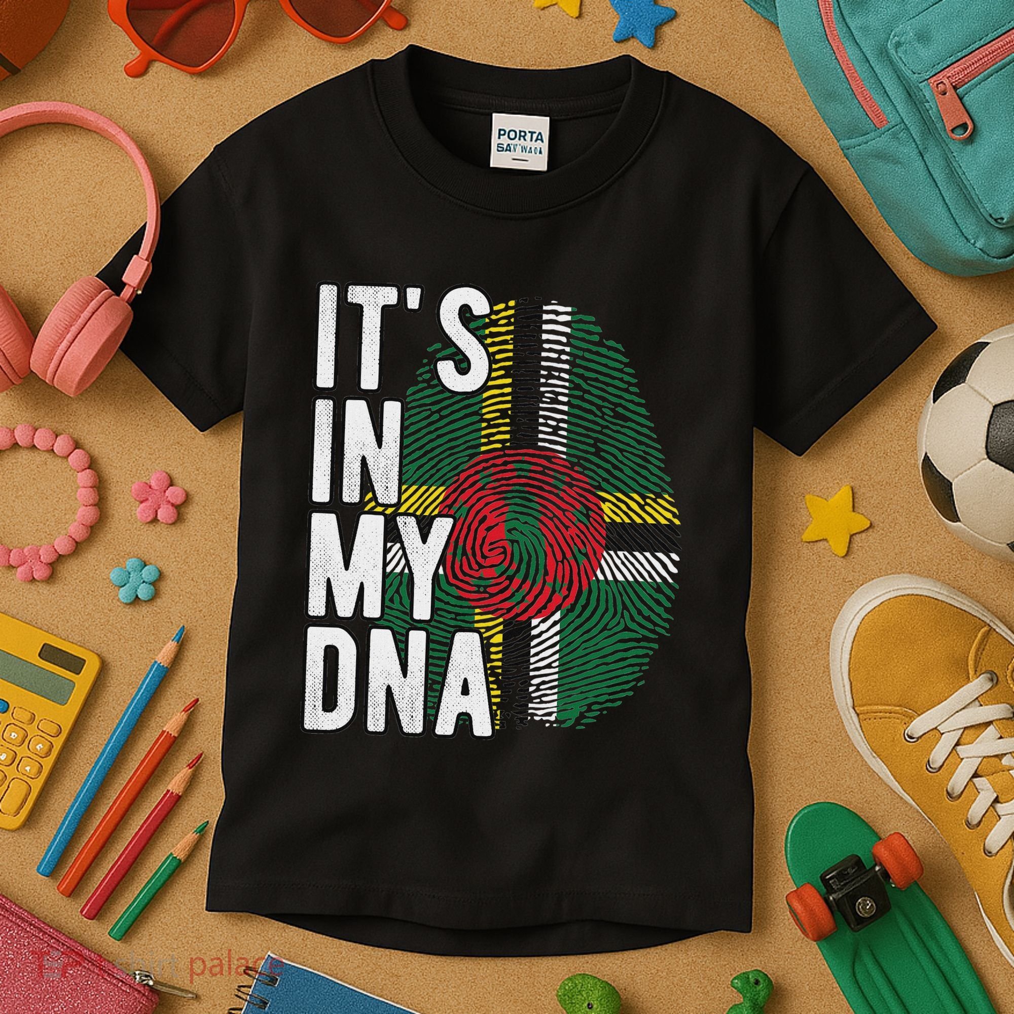 Funny ItS In My Dna Dominica Flag Fingerprint Kids T-Shirt