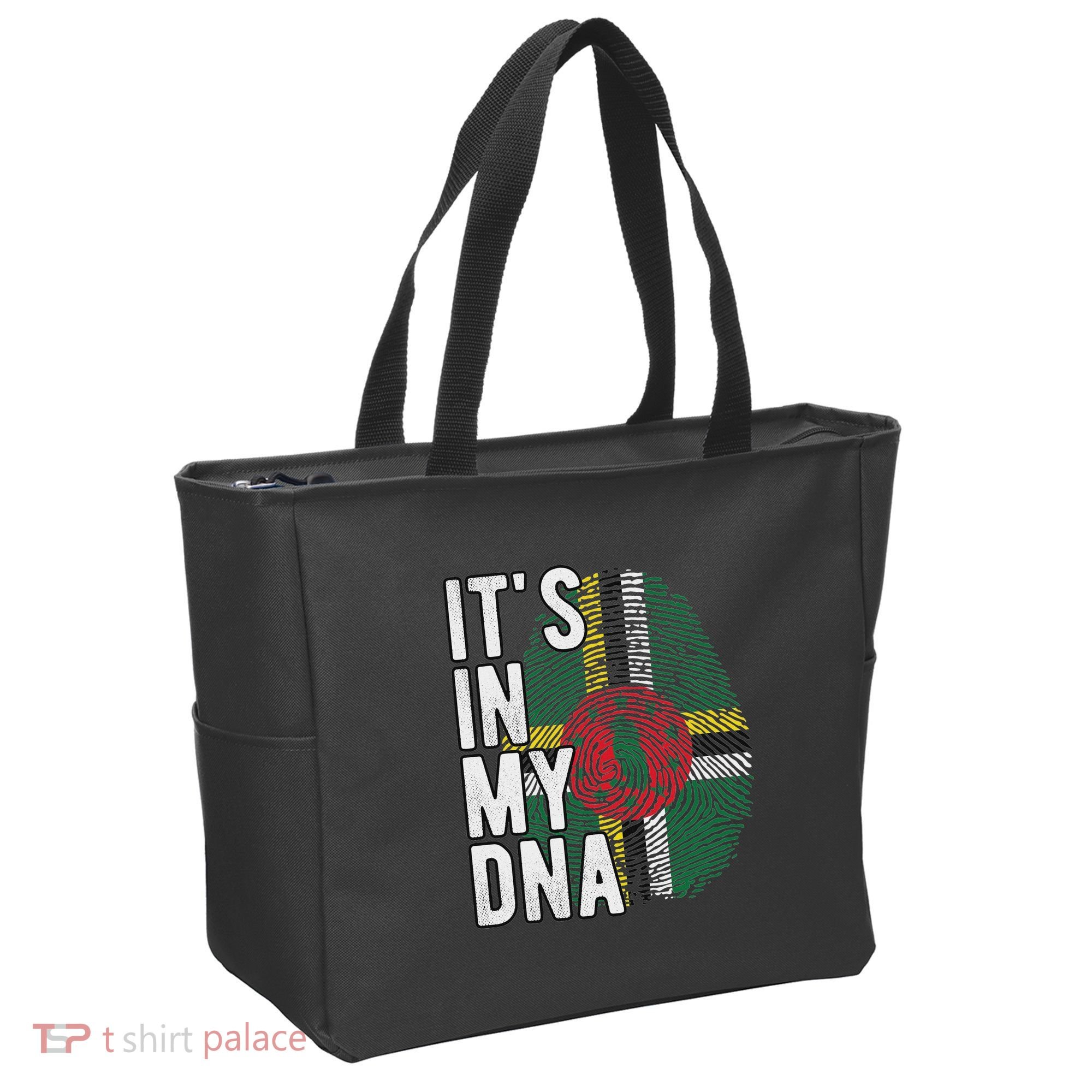 Funny ItS In My Dna Dominica Flag Fingerprint Tote Bag
