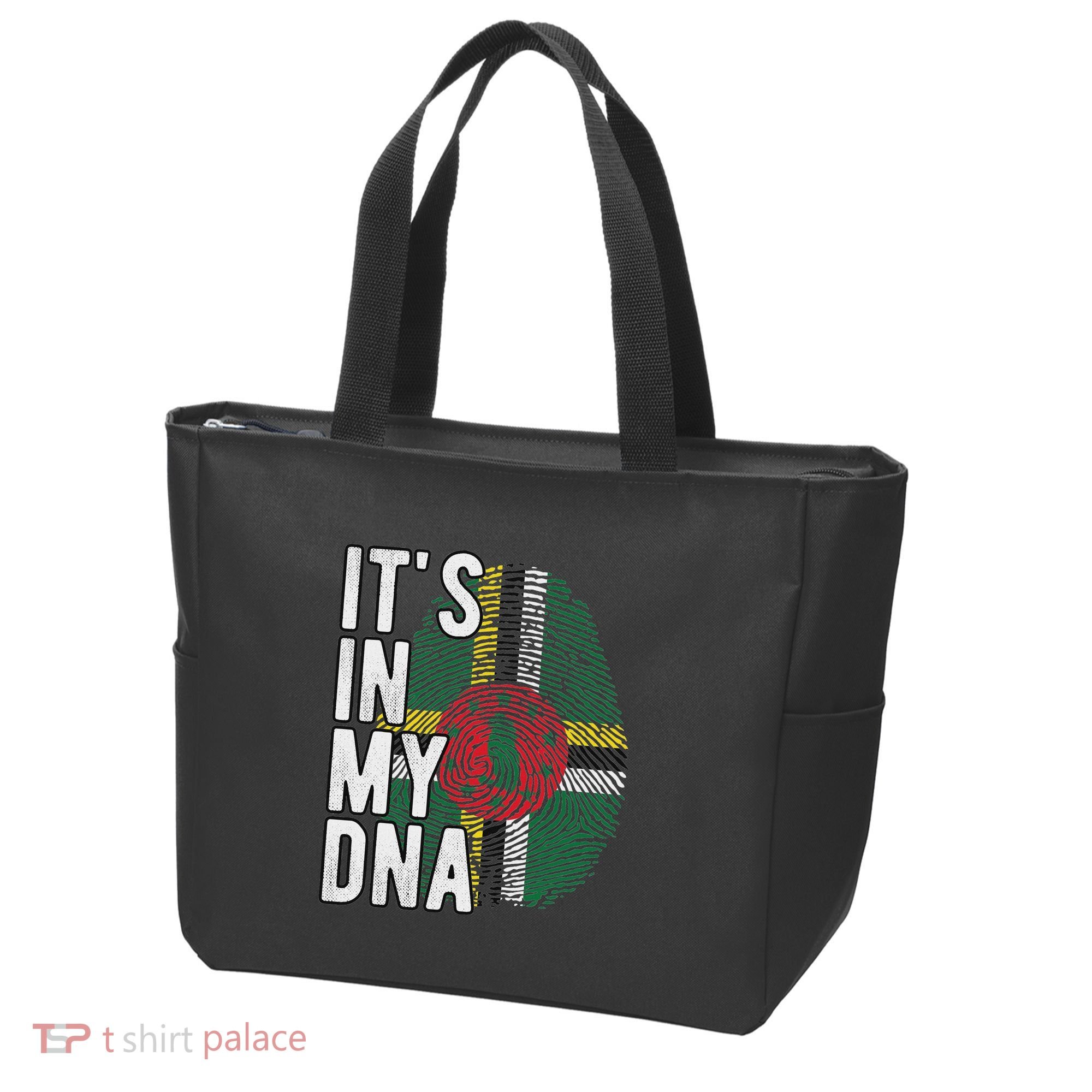 Funny ItS In My Dna Dominica Flag Fingerprint Tote Bag