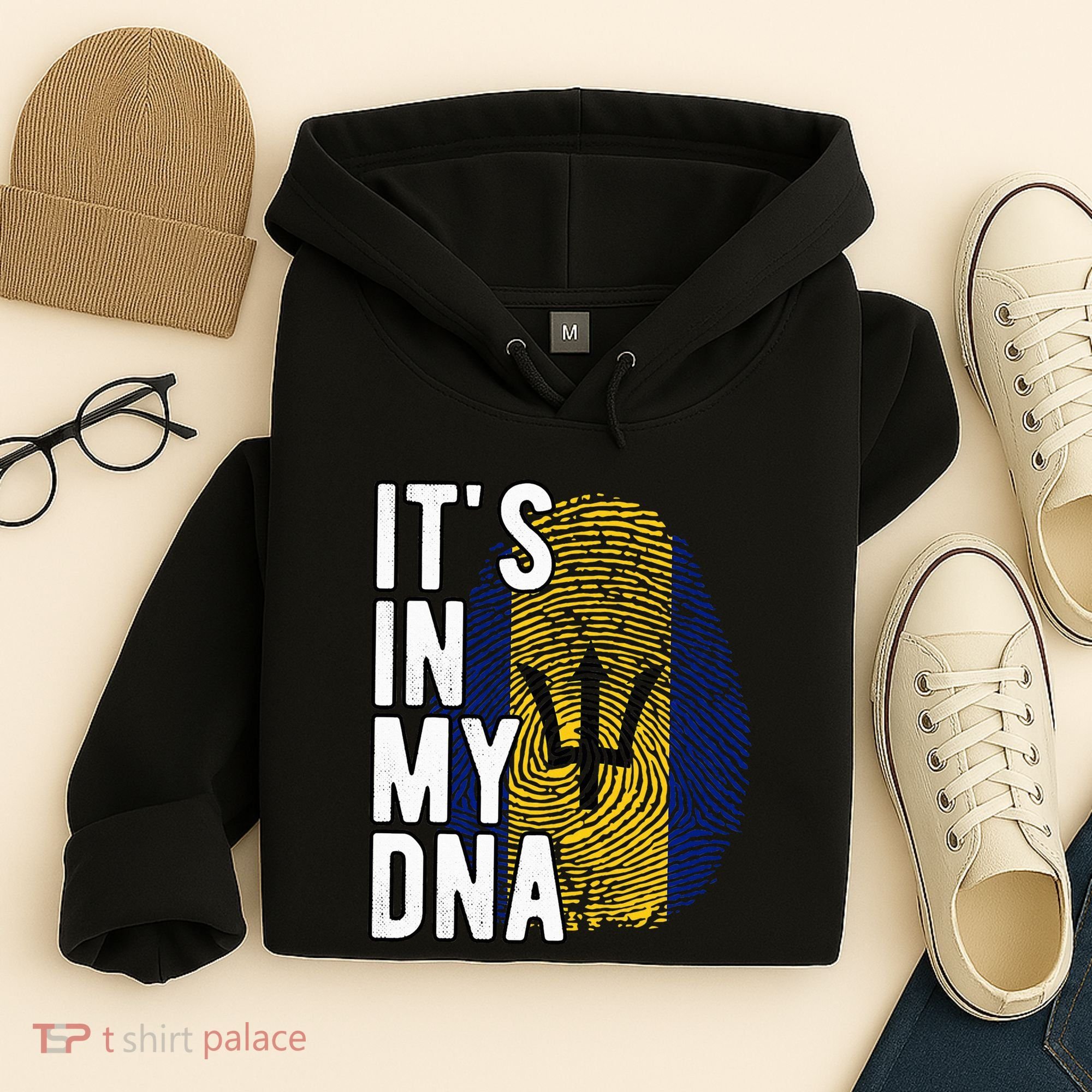 Funny ItS In My Dna Barbados Flag Fingerprint Hoodie