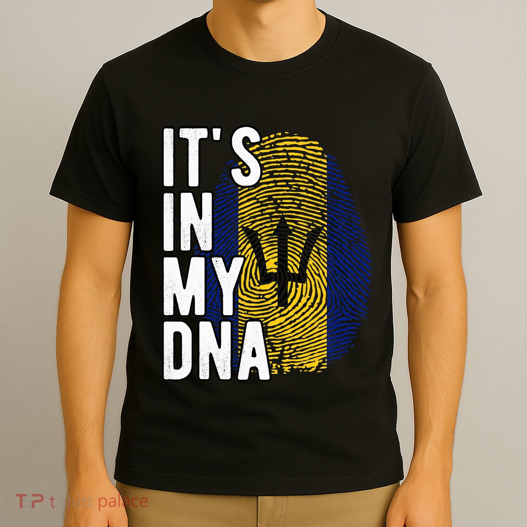 Funny ItS In My Dna Barbados Flag Fingerprint T-Shirt