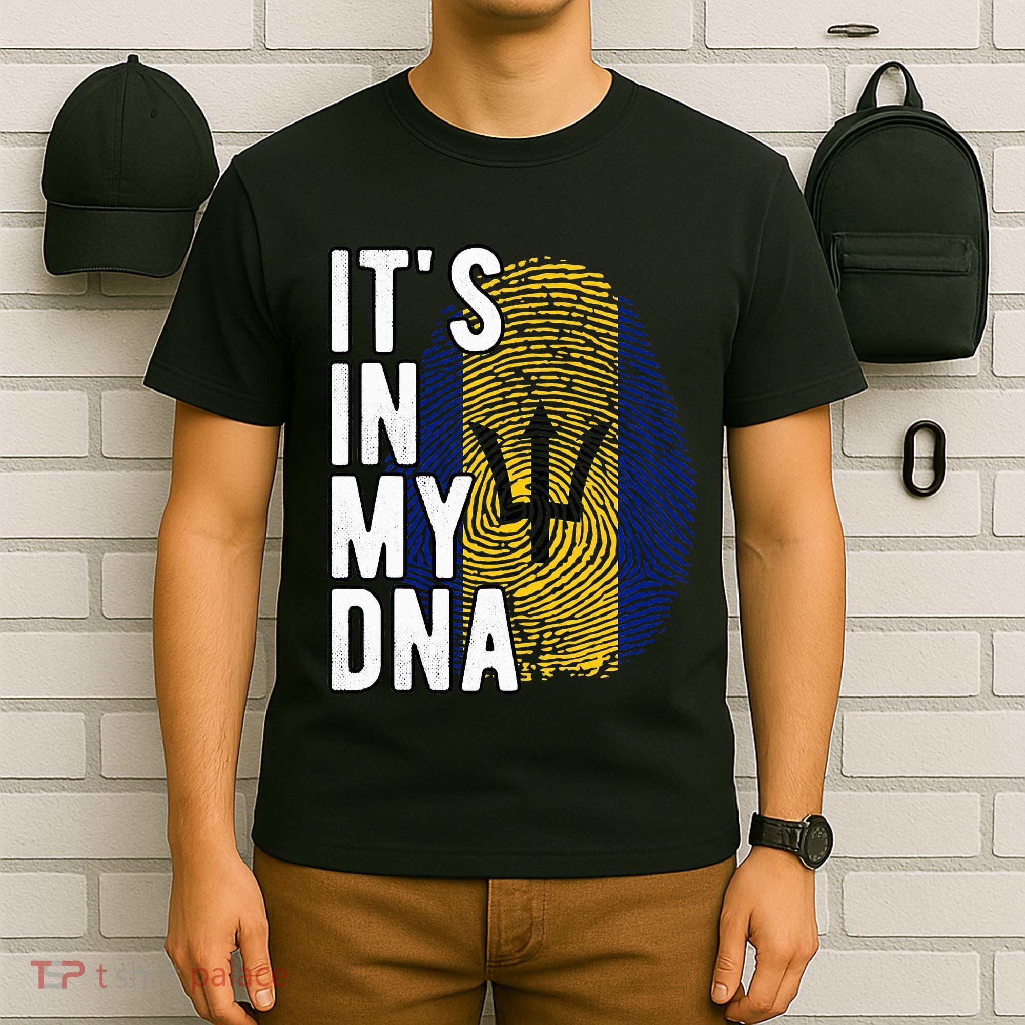 Funny ItS In My Dna Barbados Flag Fingerprint T-Shirt