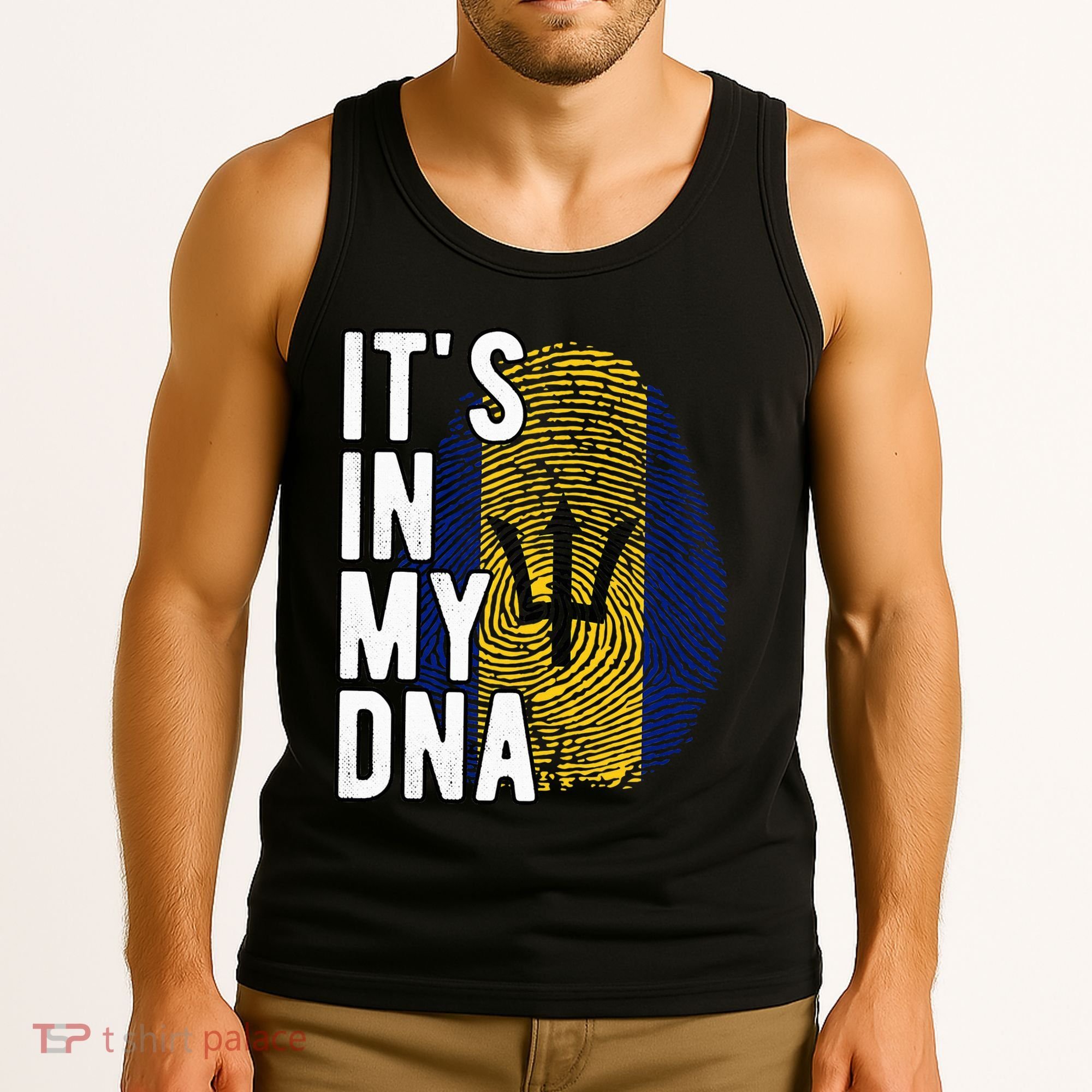 Funny ItS In My Dna Barbados Flag Fingerprint Tank Top