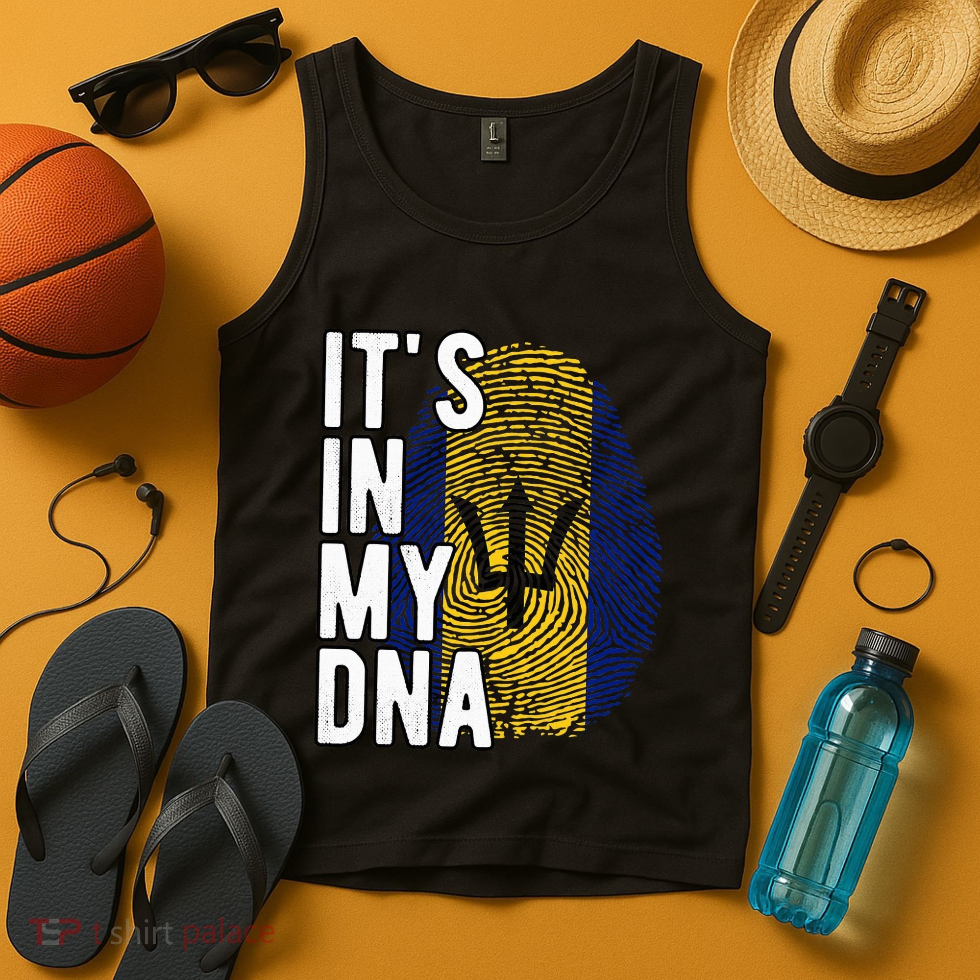 Funny ItS In My Dna Barbados Flag Fingerprint Tank Top