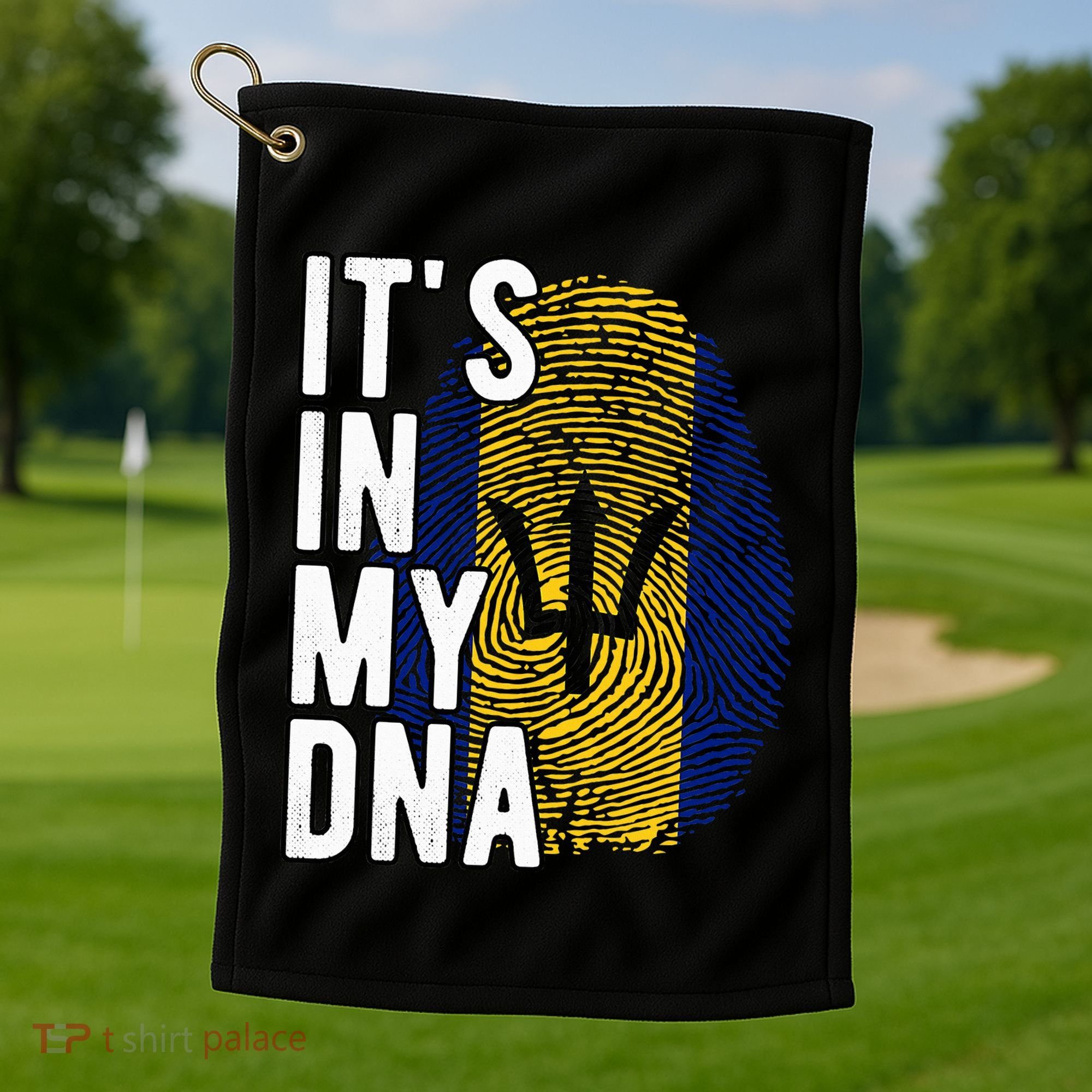 Funny ItS In My Dna Barbados Flag Fingerprint Golf Towel