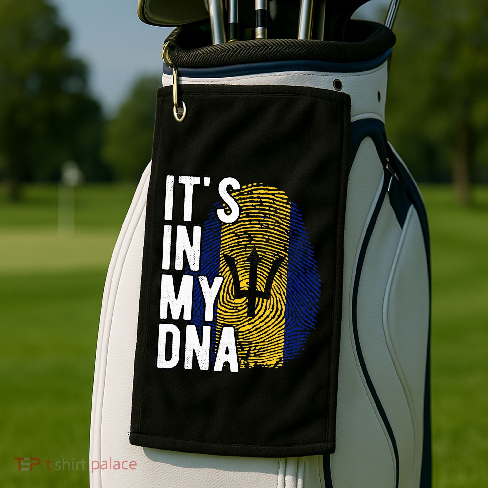 Funny ItS In My Dna Barbados Flag Fingerprint Golf Towel