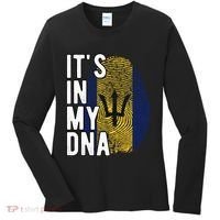 Funny ItS In My Dna Barbados Flag Fingerprint Women's Long Sleeve Shirt thumb 0