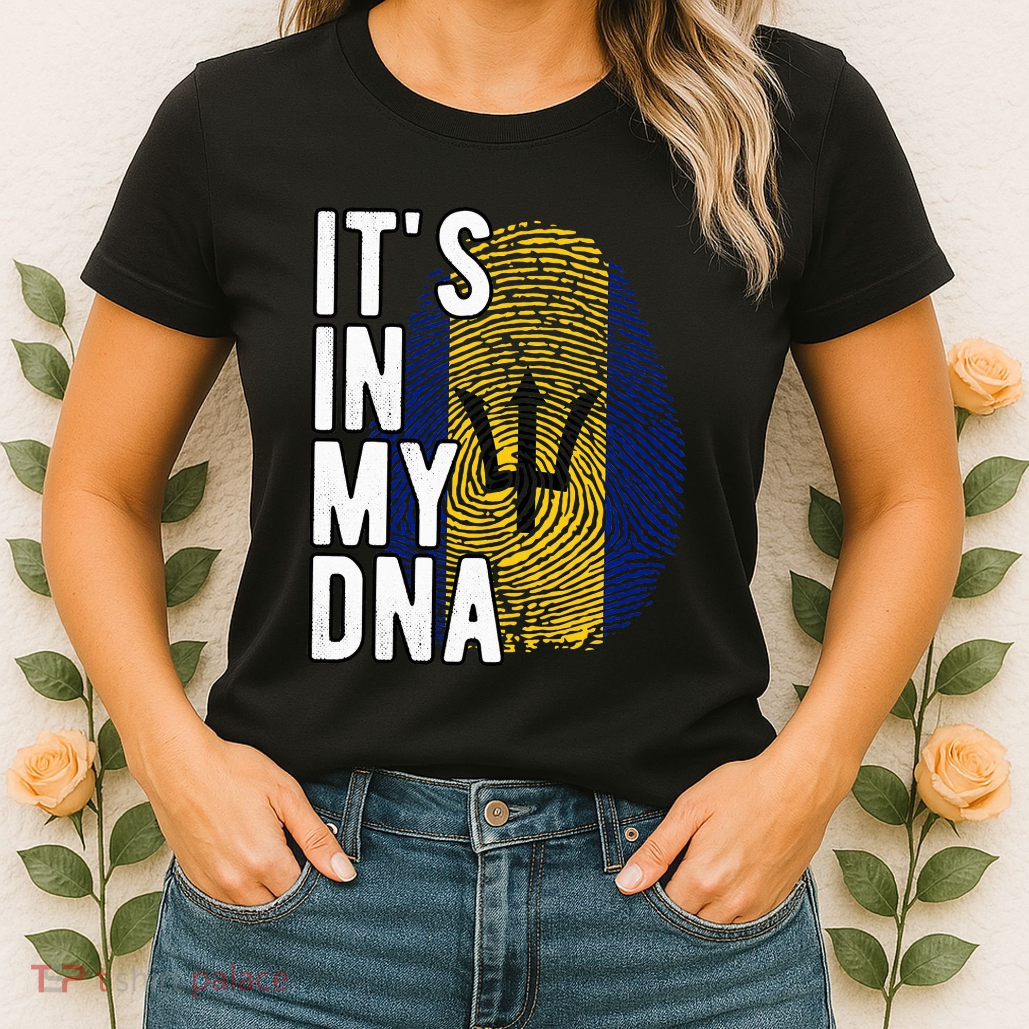 Funny ItS In My Dna Barbados Flag Fingerprint Women's T-Shirt