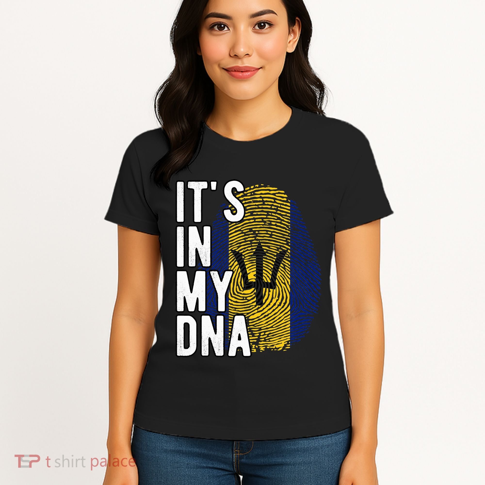 Funny ItS In My Dna Barbados Flag Fingerprint Women's T-Shirt