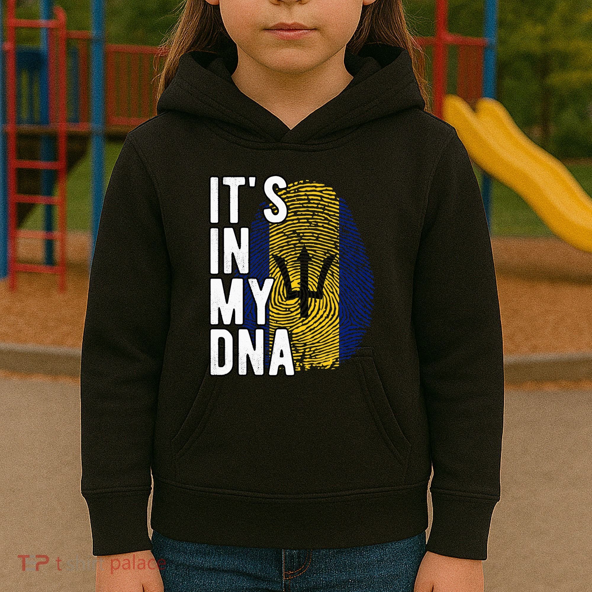 Funny ItS In My Dna Barbados Flag Fingerprint Kids Hoodie