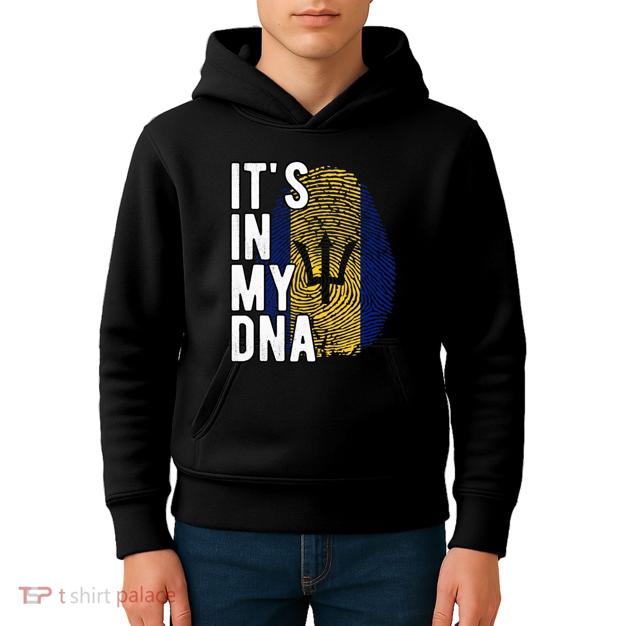 Funny ItS In My Dna Barbados Flag Fingerprint Kids Hoodie