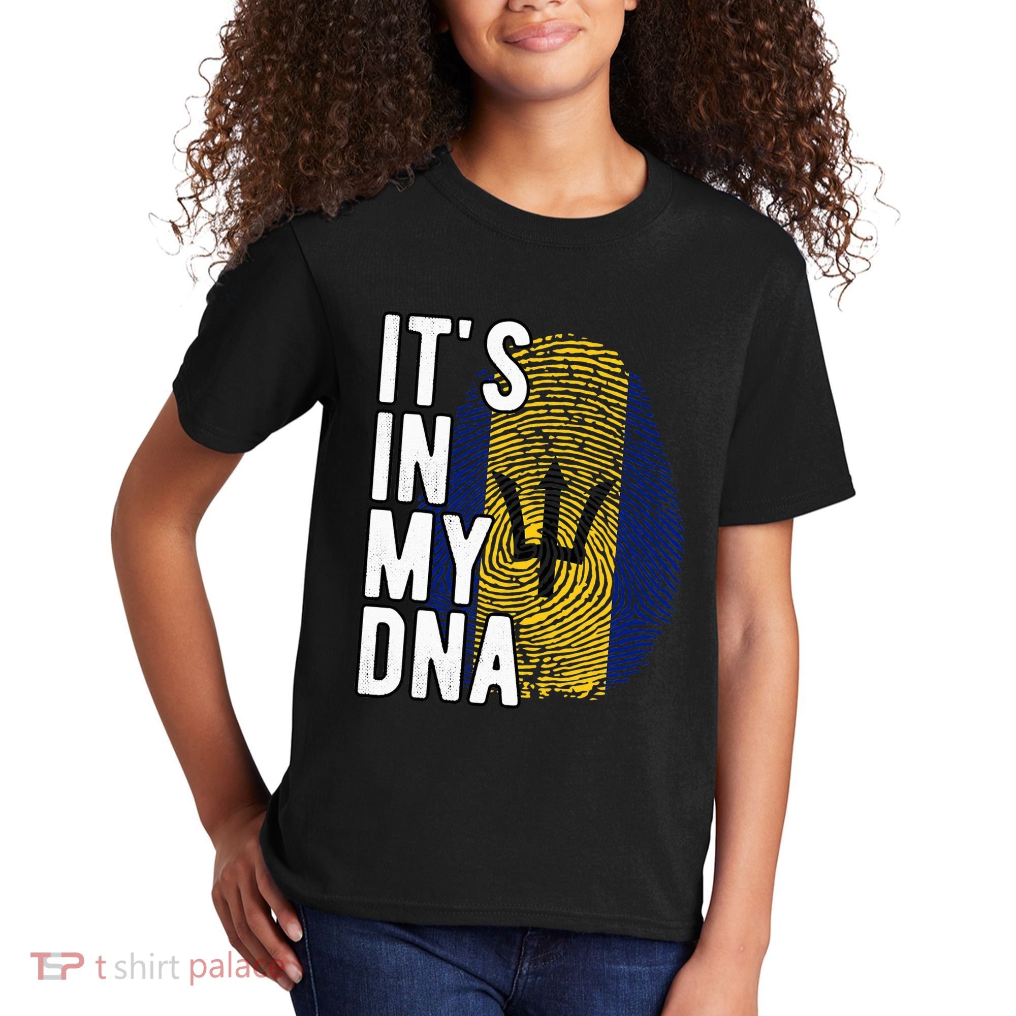 Funny ItS In My Dna Barbados Flag Fingerprint Kids T-Shirt