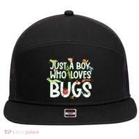 Funny Insect Just A Boy Who Loves Bug 7 Panel Mesh Trucker Snapback Hat thumb 0