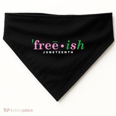Free Ish Juneteenth Pink And Green Celebrating Juneteenth Free Ish Juneteenth USA-Made Doggie Bandana
