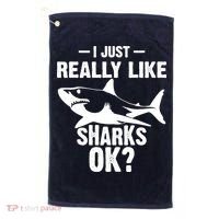 Funny I Just Really Like Sharks Gift Shark Lover Golf Towel thumb 0