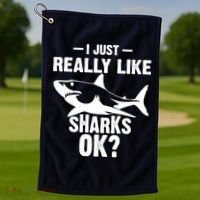 Funny I Just Really Like Sharks Gift Shark Lover Golf Towel thumb 1