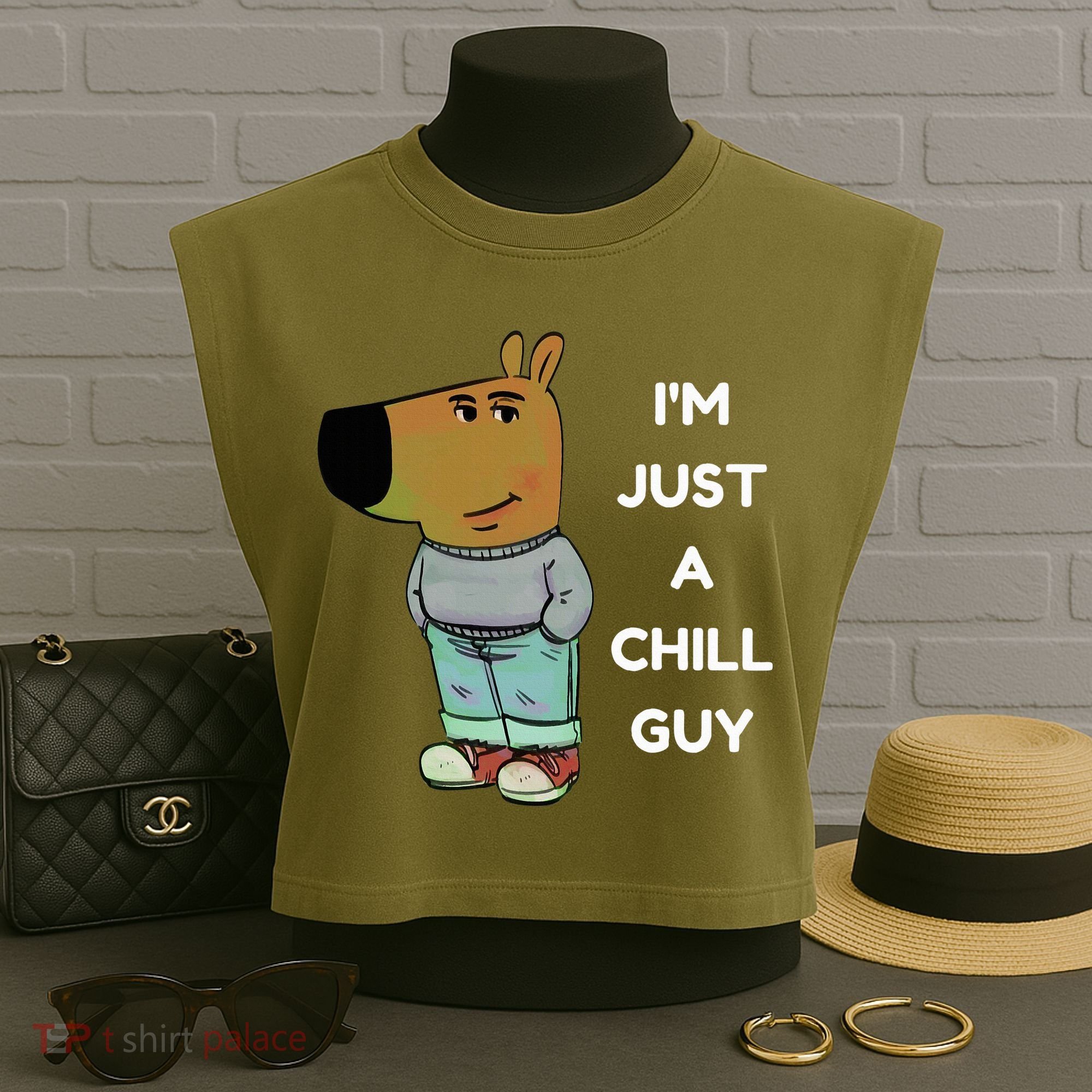 Funny IM Just A Chill Guy Meme Garment-Dyed Women's Muscle Tee