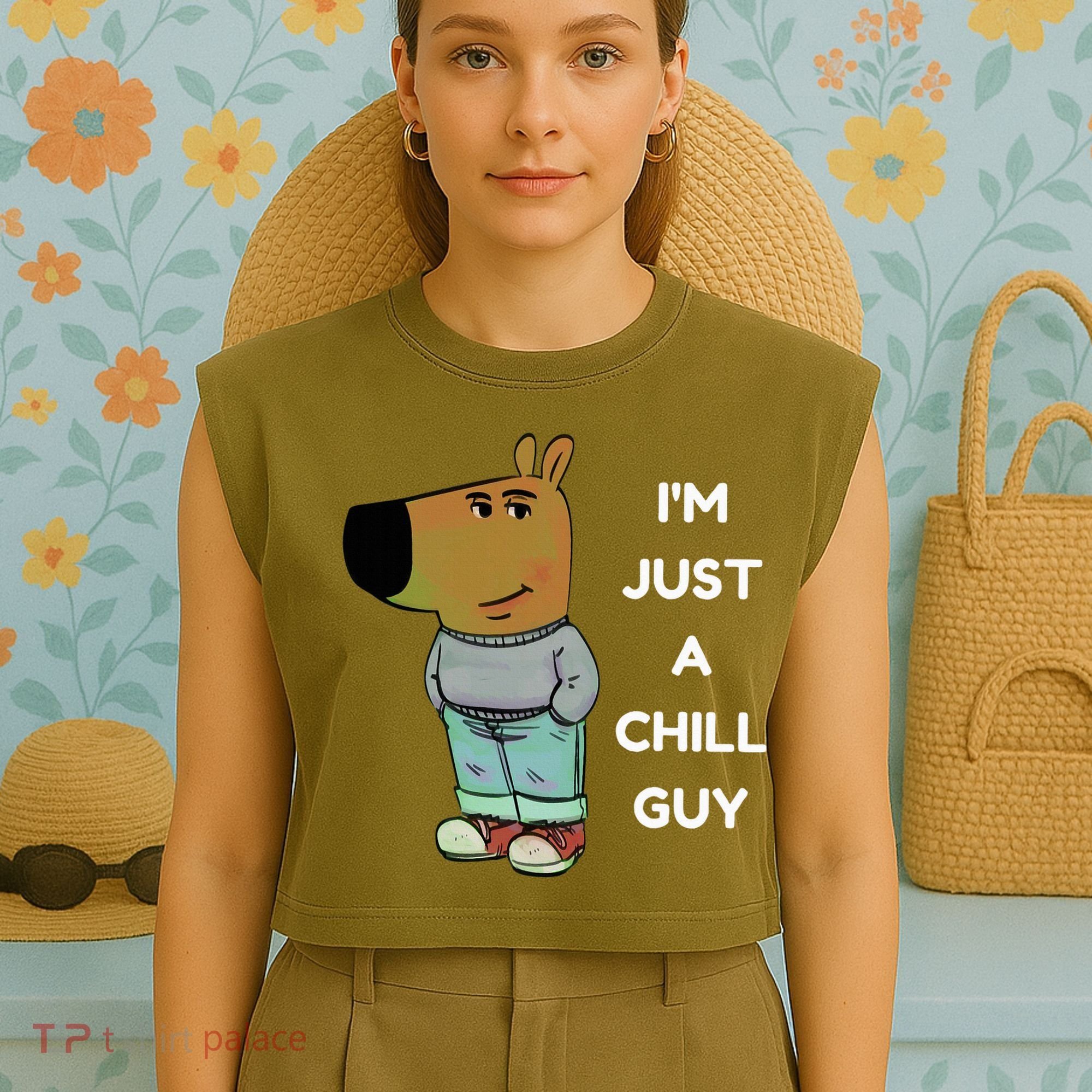 Funny IM Just A Chill Guy Meme Garment-Dyed Women's Muscle Tee