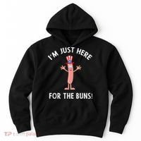 Funny I'm Just Here For The Buns Patriotic Hot Dog Hoodie thumb 0