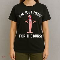 Funny I'm Just Here For The Buns Patriotic Hot Dog T-Shirt thumb 4