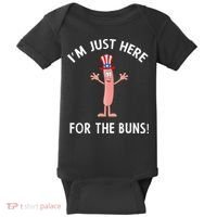 Funny I'm Just Here For The Buns Patriotic Hot Dog Baby Bodysuit thumb 0