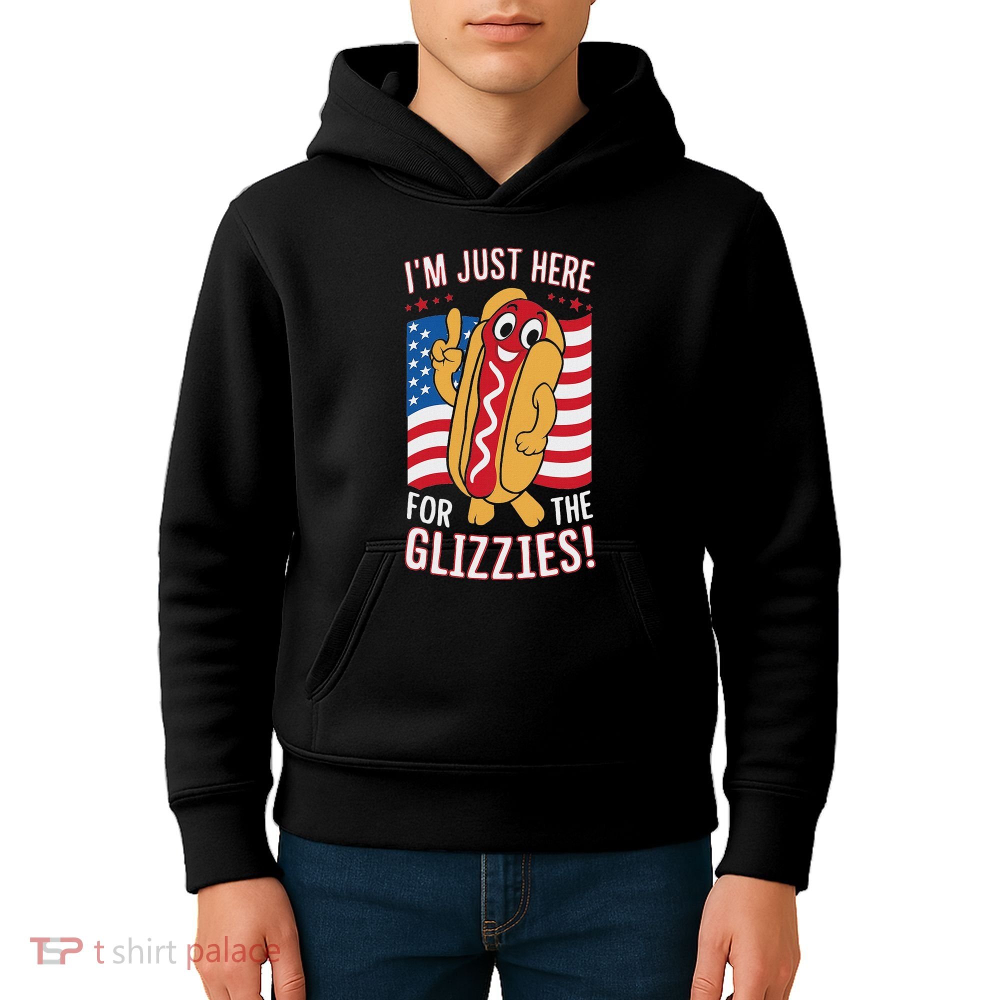 Funny IM Just Here For The Glizzies Kids Hoodie