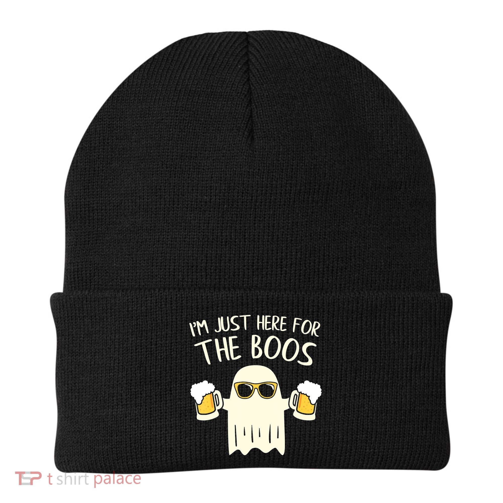 Funny Im Just Here For The Boos Shirt Gift Halloween Ghost Beanie